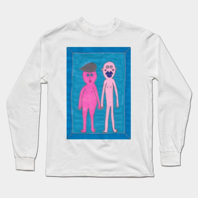 Pink Couple on Blue Long Sleeve T-Shirt by JaySnellingArt